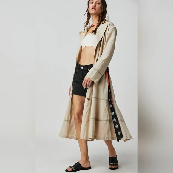 Free People Rory Duster Sand Dollar Trench Coat Size Small NWT **Missing Belt*** - Picture 14 of 14